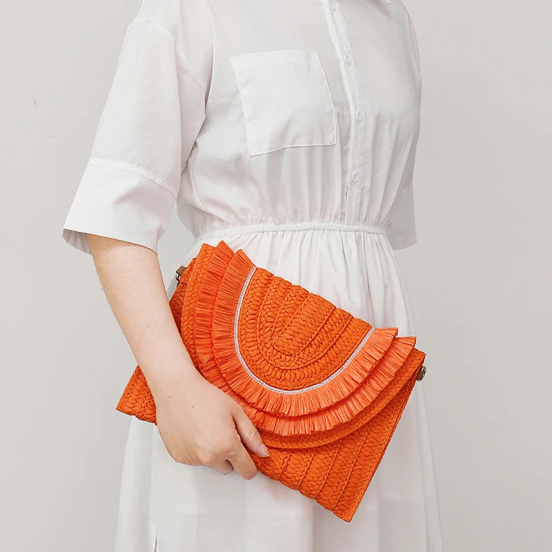 Raffia Straw Weaven Bags Fashion Ladies Wrist Clutches Summer Women Shoulder Crossbody Bags Handmade Handbags Purse Beach Bag