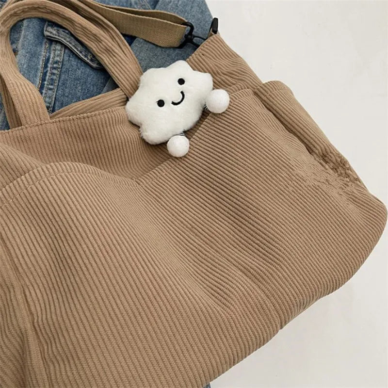 New Corduroy Tote Bag with Zipper Closure, Chic Daily Commuter Handbag Shoulder Crossbody Bag, Ideal for Shopping & Everyday Use