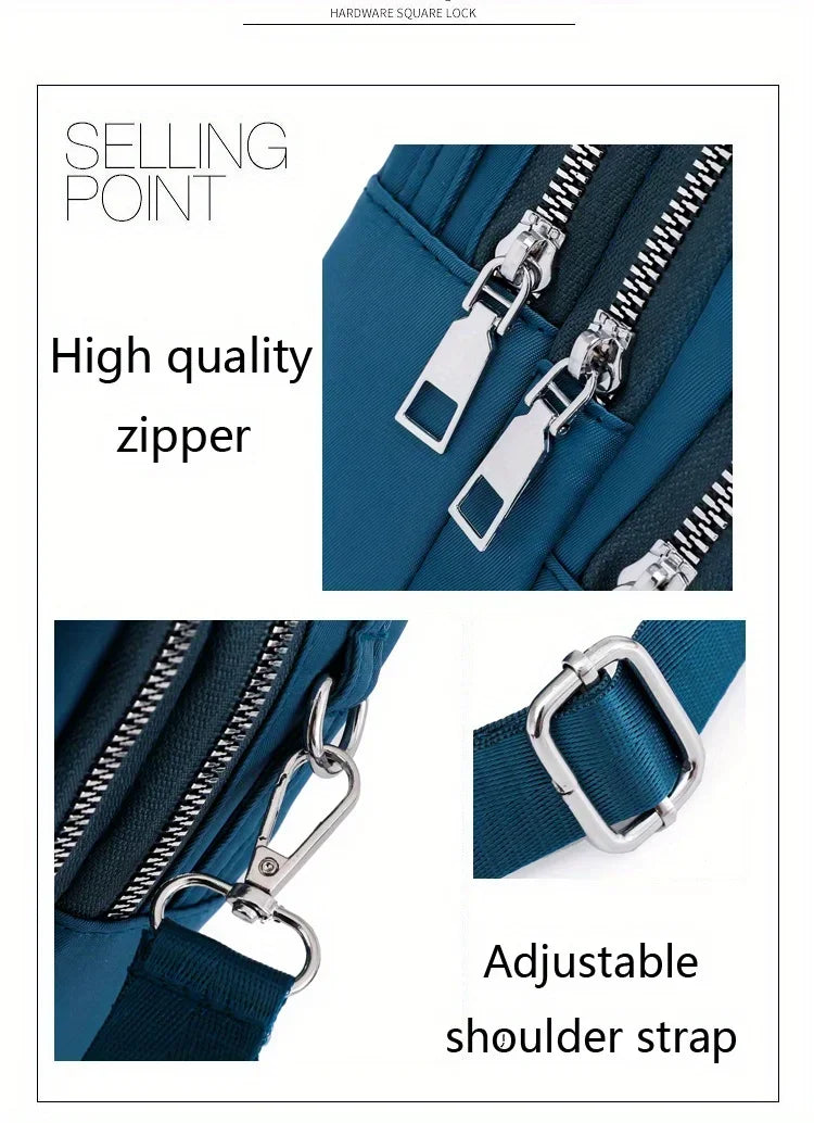 Ms. Fashion, Shoulder Bag, Mini Phone Bag, Multi-Layered Messenger Bag, Nylon Waterproof Fabric, And External Headphone Holes