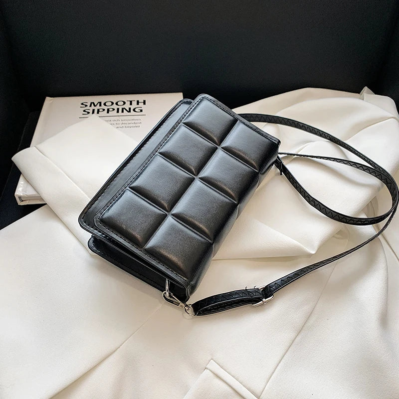 New Solid Color Fashion Shoulder Handbags Female Travel Messenger Bag Plaid Small PU Leather Crossbody Bags For Women