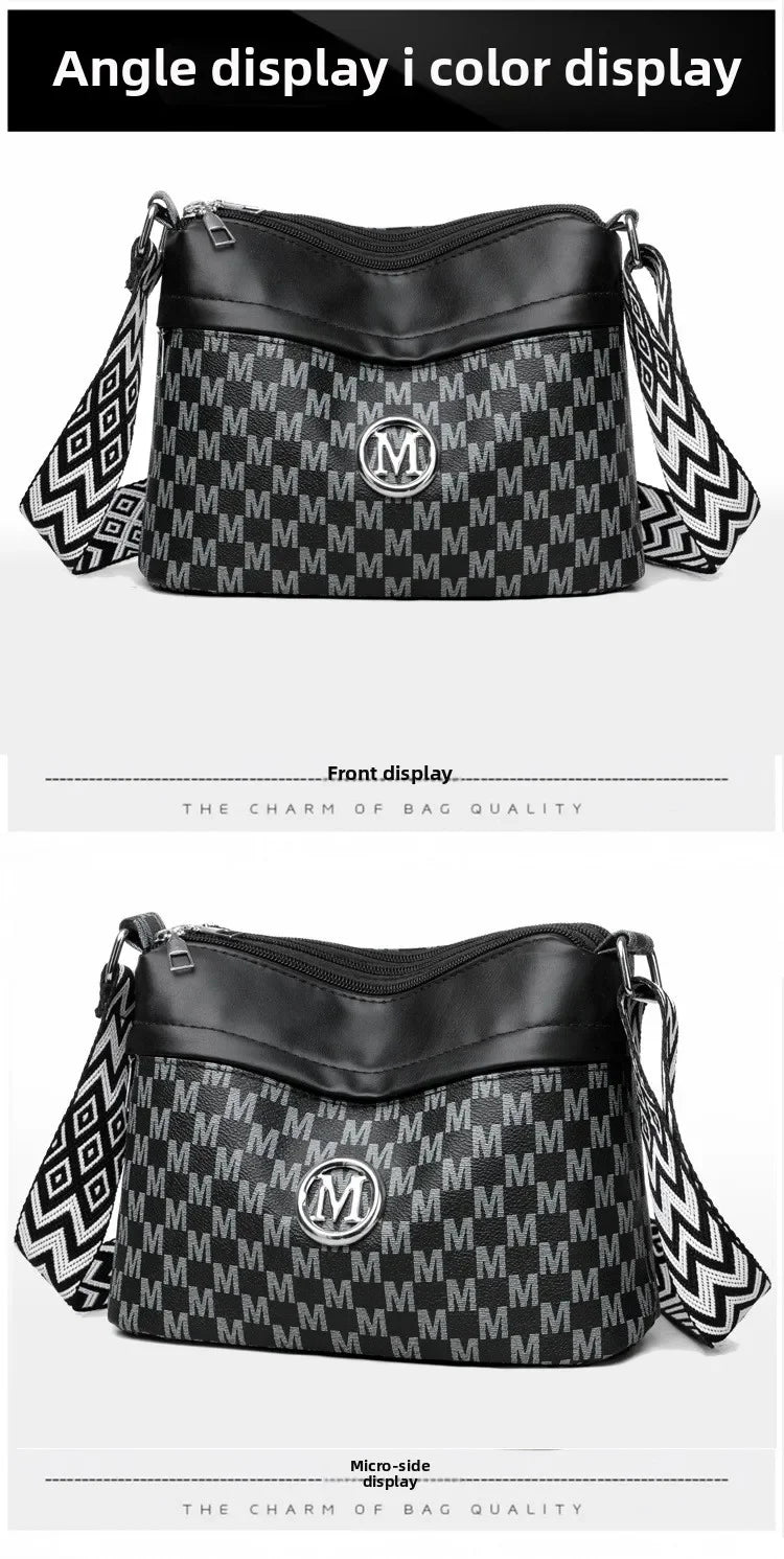 Classic Letter Patchwork Design Stylish Crossbody Bag Printed Three Layer Zipper Leather Shoulder Bag for Daily Use Work Outdoor