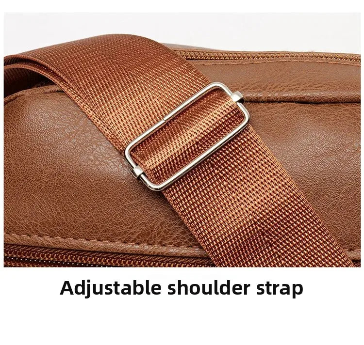 Men's Bag, PU Leather Single Shoulder Bag Multi Layer Zipper Large Capacity Crossbody Bag Daily Use Work Travel Business Commute