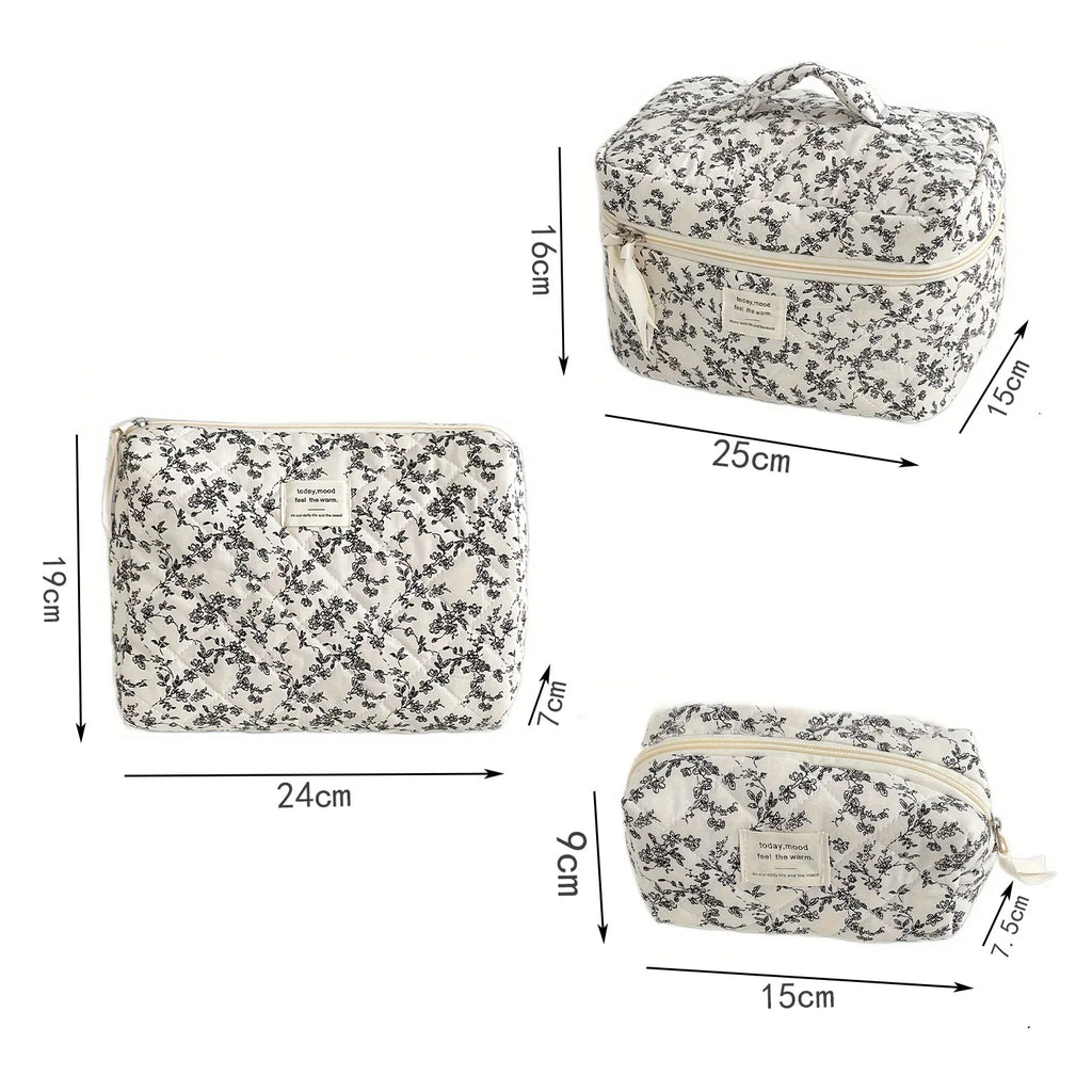 Fashion Ins Black Flower Women Quilting Bags Handbag Travel Organizer Cosmetic Makeup Storage Pouch Portable Zipper Tote Bag