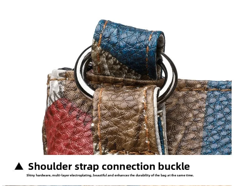 Retro PU Soft Leather Multi Pocket Handbag Shoulder Bag with Color Blocking Plaid Tassel Cross Bags, Mobile Phone Messenger Bag