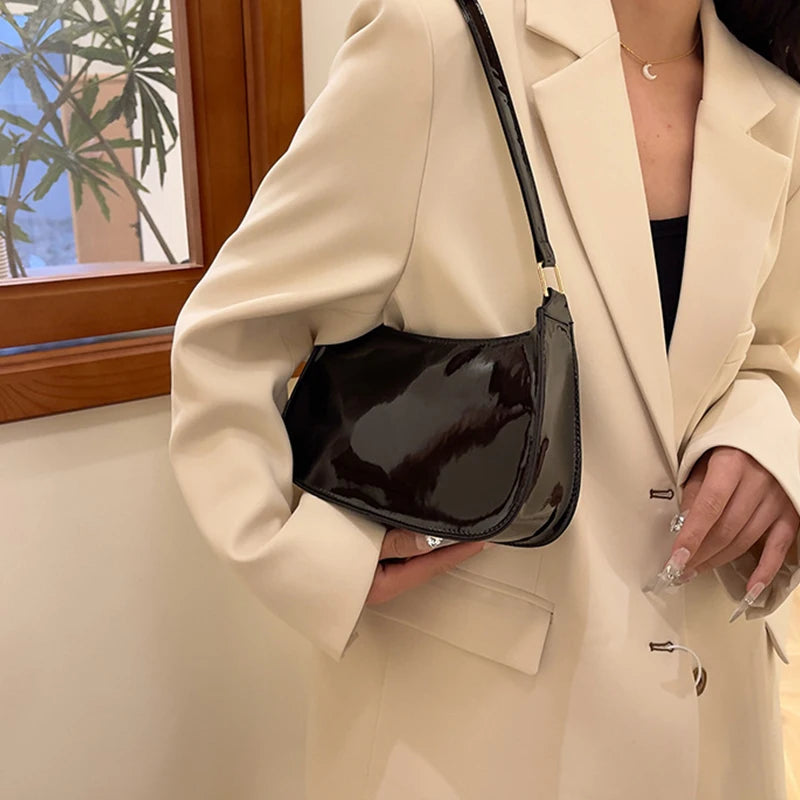 Women's Patent Leather Handbag Versatile Fashion Shoulder Bag Casual Commuting Bag Girl Brand Designer Zipper Small Handbag