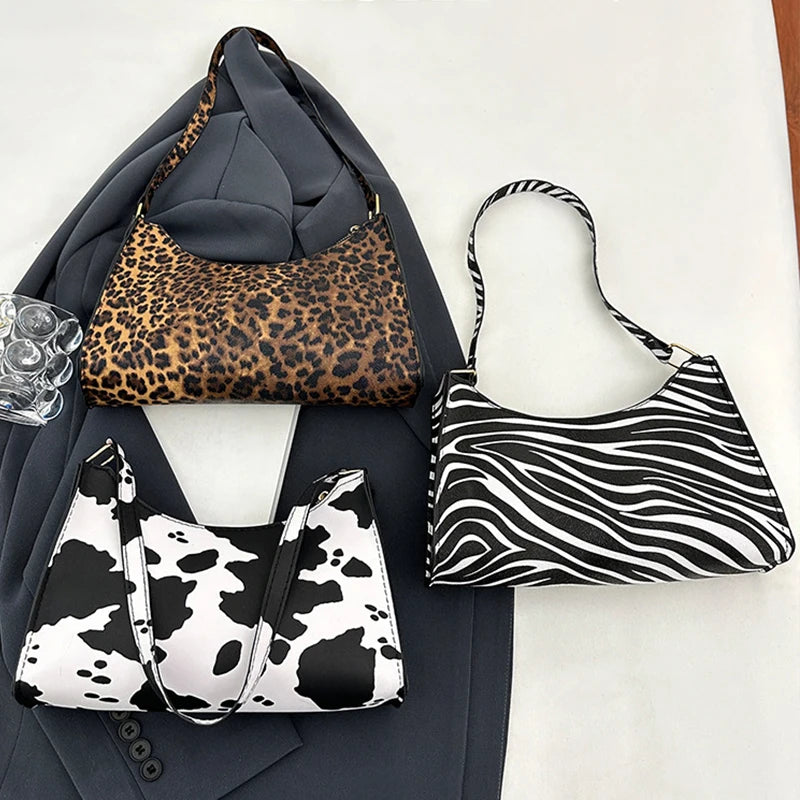 Fashion Zebra Leopard Print Women Handbag PU Leather Underarm Shoulder Bags Female Daily Totes Purse