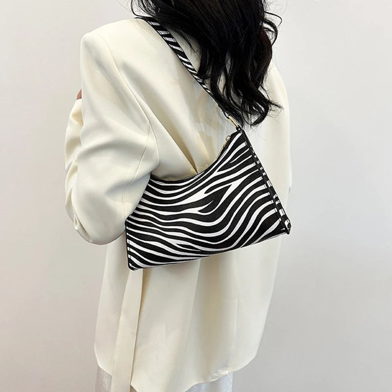 Fashion Zebra Leopard Print Women Handbag PU Leather Underarm Shoulder Bags Female Daily Totes Purse