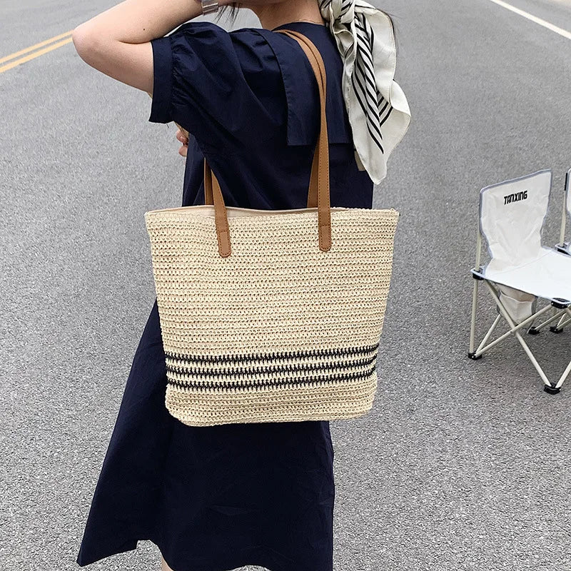 Vintage Straw Rattan Woven Bags Handmade Summer Beach Bags  Ladies Large Capacity Shoulder Bag Bohemia Travel Handbags Totes sac