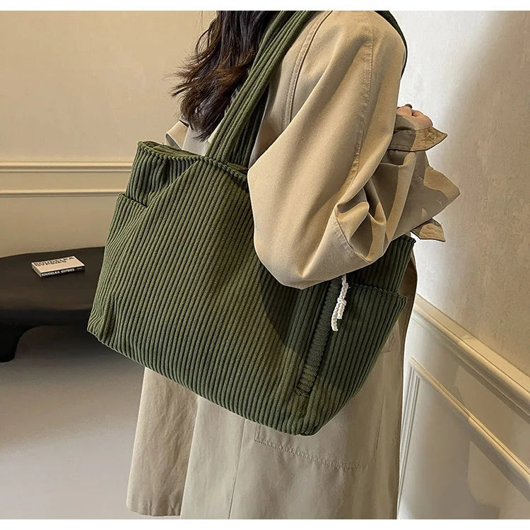 Autumn Winter Corduroy Tote Bag Korean Version Simple Handbag Women Large Capacity Versatile Casual Student Shoulder Bag Ita Bag