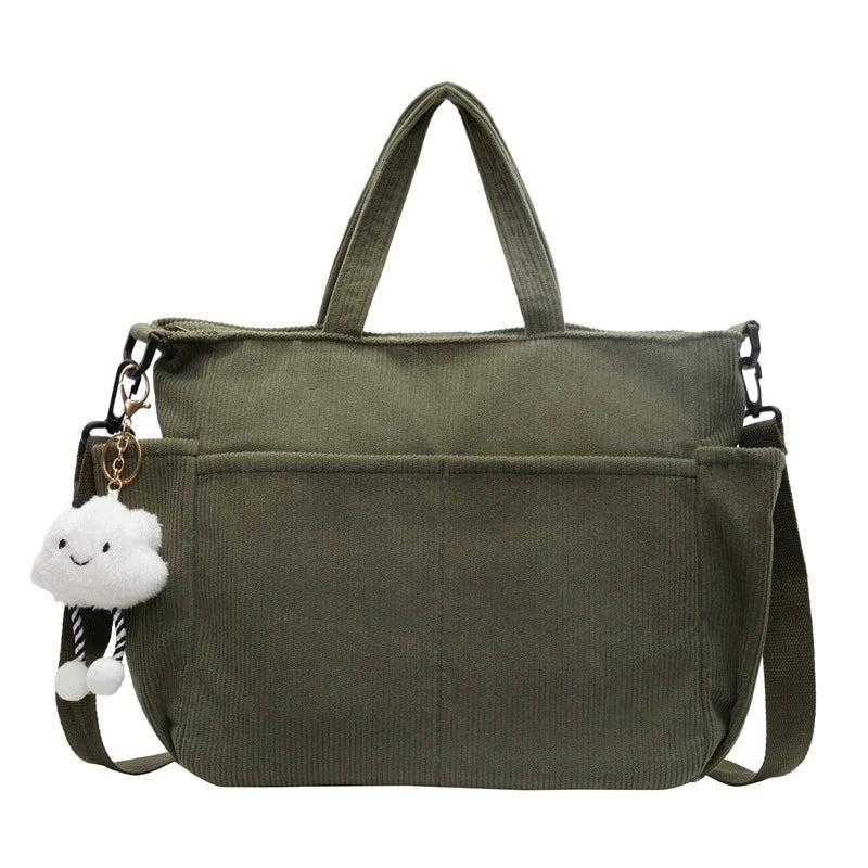 New Corduroy Tote Bag with Zipper Closure, Chic Daily Commuter Handbag Shoulder Crossbody Bag, Ideal for Shopping & Everyday Use