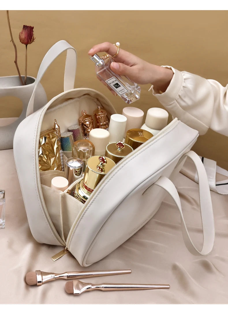 New Handheld Large Makeup Bag PU Makeup Storage Bags Partition Storage Waterproof Toilet Bag women's small Handbag