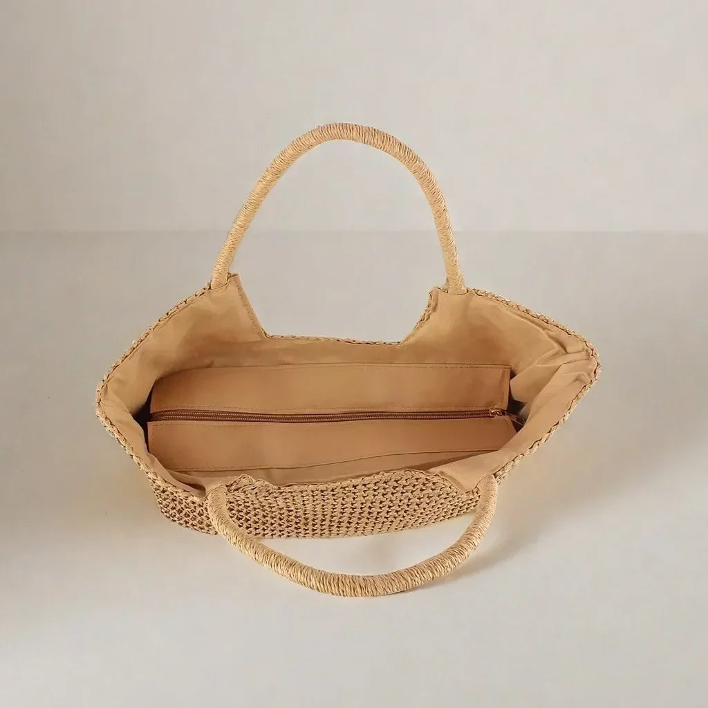 Straw Woven Tote Bag Large Capacity Shoulder Bag Versatile Knit Handbag Storage Bags For Women Stylish Vacation Beach Shopping