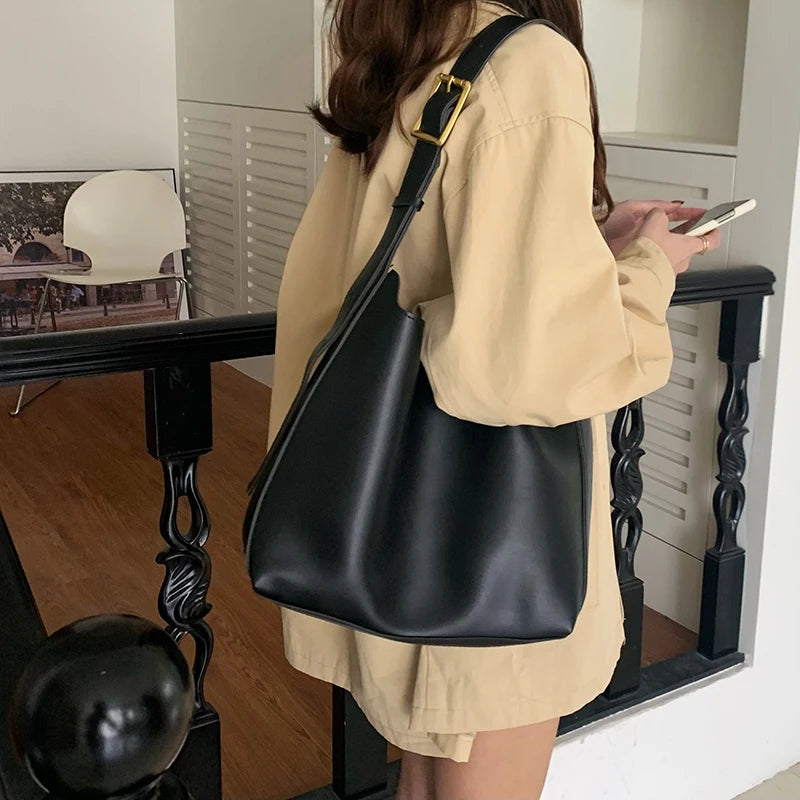 1Pcs All-Match Women Shoulder Bag Solid Fashion Handbag Crossbody Bag Women's Minimalist PU Leather Bag For Work