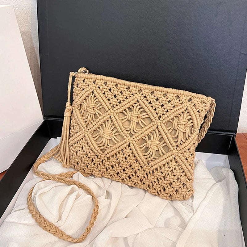 Fashion Woven Hollow Out Shoulder Bags Summer Crossbody Beach Travel Handbag Female Tassel Bag Women Messenger Bags