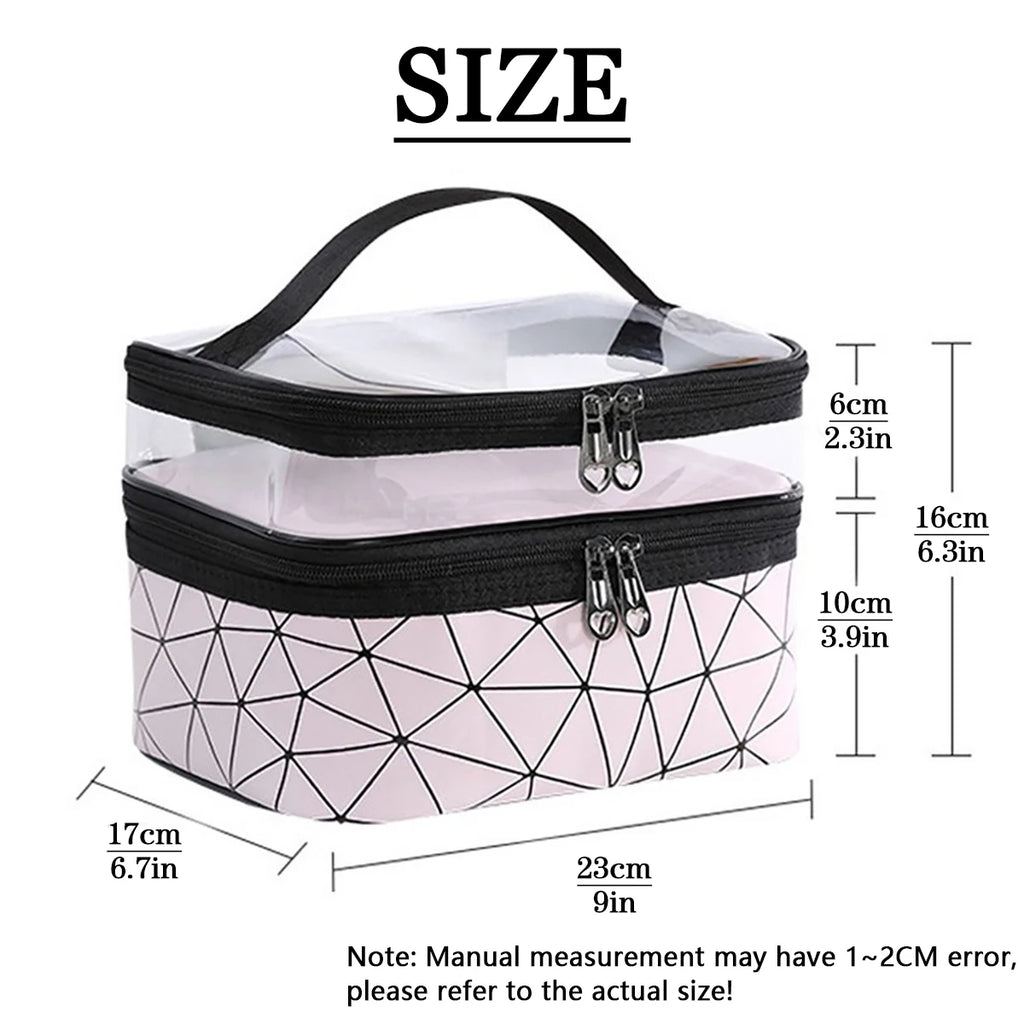 Doublelayer Makeup Bag,Waterproof PVC Travel Pouch Portable Washbag