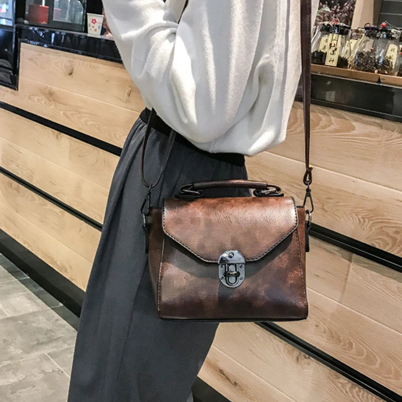Small Square Bags For Women Fashion Solid Color Designer Crossbody Shoulder Bag Vintage PU Leather Handbags Female Bag