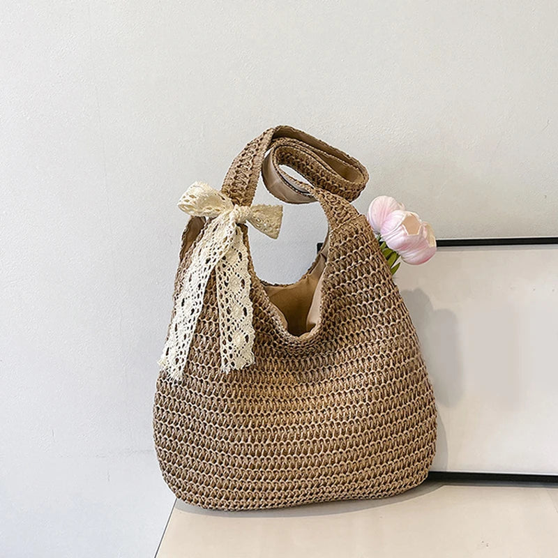 Fashion Straw Women Shoulder Bags Paper Woven Female Handbags Large Capacity Summer Beach Straw Bags Casual Tote Purses