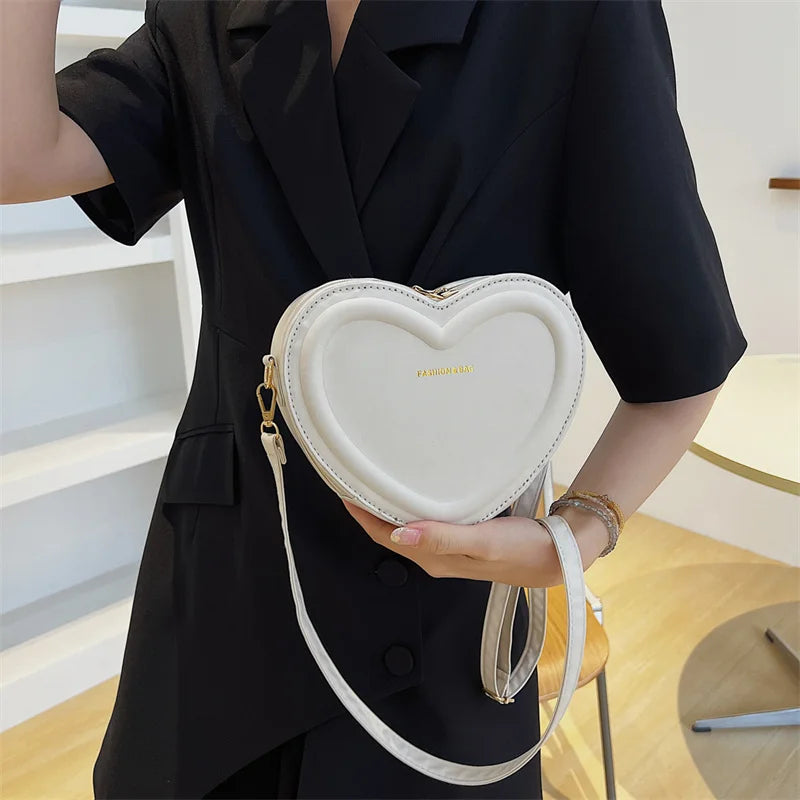 Fashion Heart Shape Crossbody Bags For Women New Solid Color PU Leather Shoulder Bag Casual Ladies Handbags Designer Female Bags