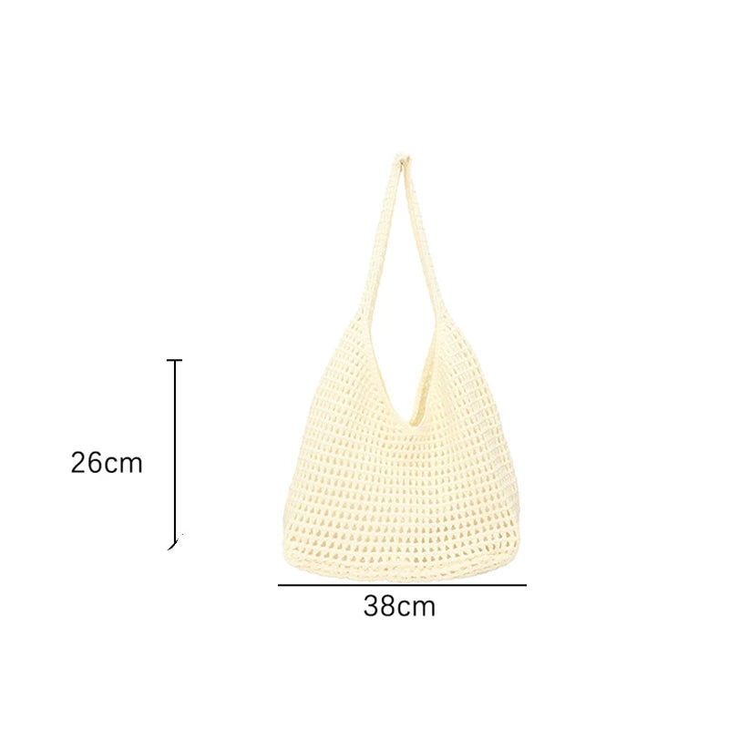 New Sweet Crochet Shoulder Bag Leisure Beach Hollow Out Handbag Women Solid Color Woven Totes Bag For Travel