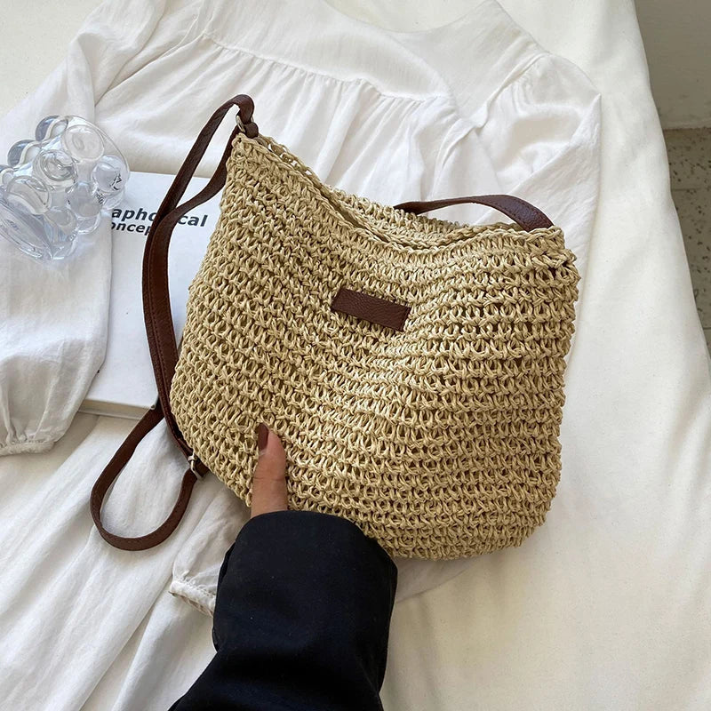 Ladies Fashion Summer Straw Crossbody Bag Women Beach Holiday Shopping Woven Shoulder Handbag Messenger Purses For Women Bags
