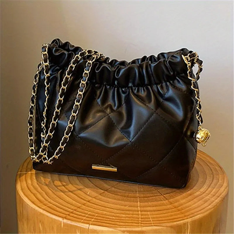 Chic Quilted Embroidered Thread Pu Women's Bag Fashion Chain Single Shoulder Bag, Stylish Crossbody Bag Perfect for Everyday Use