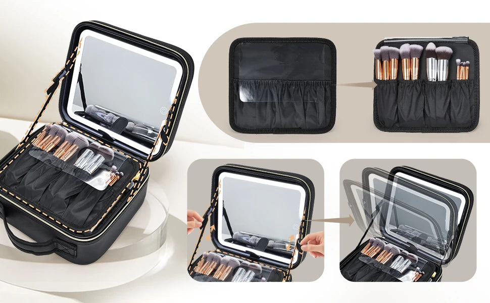 Makeup Bag With Led Mirror 3 Modes Lights Makeup Bag With Vanity Mirror With Lights Travel Makeup Case With Lighted Mirror