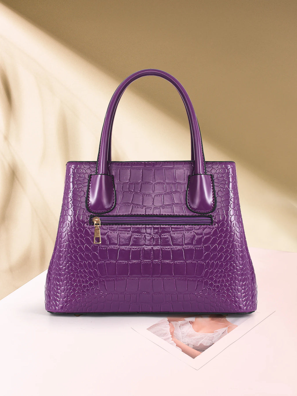 Women's Fashion Crocodile Pattern Shoulder Bag, Bright Leather Large Capacity Commuter Handbag