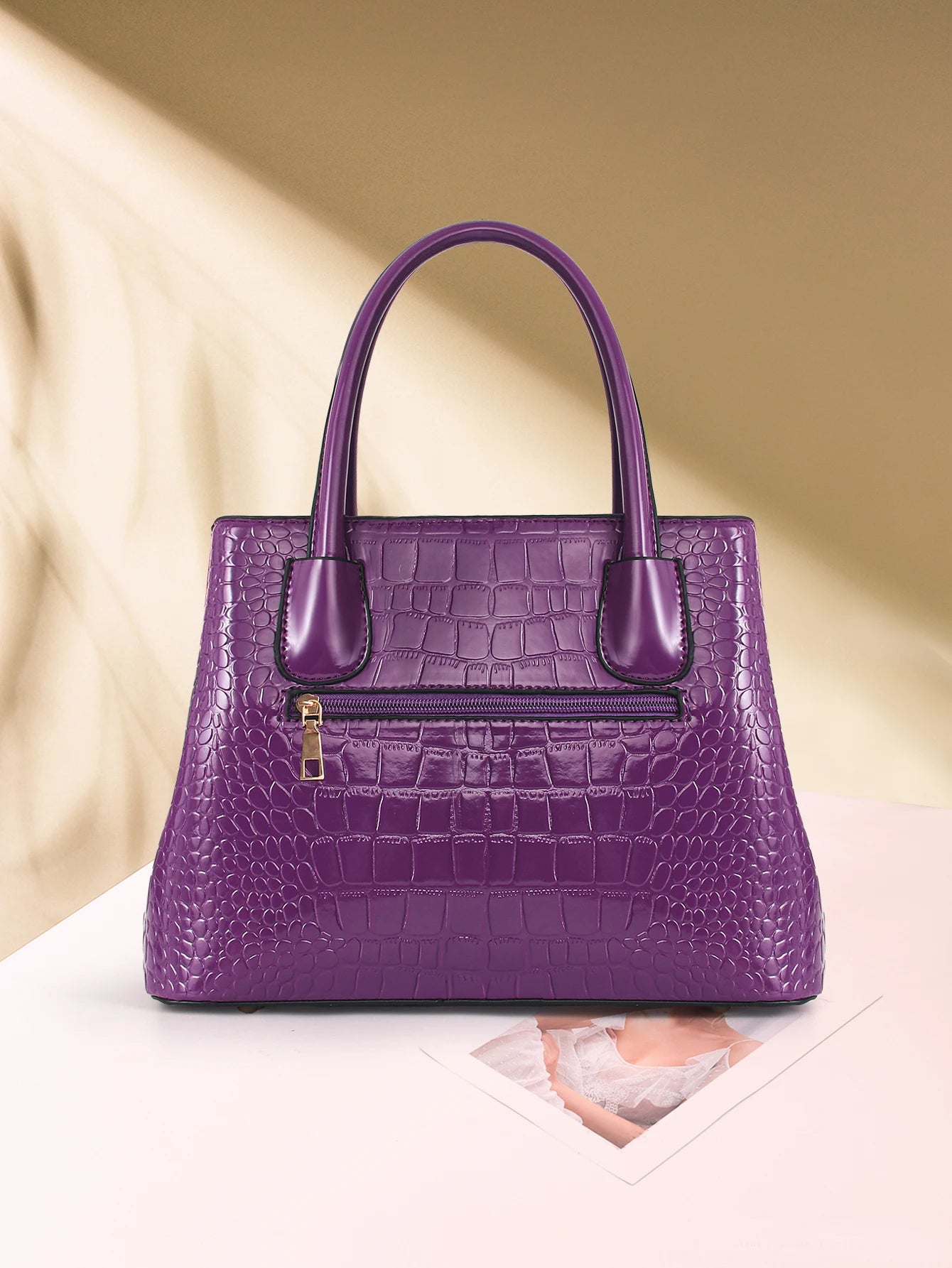 Women's Fashion Crocodile Pattern Shoulder Bag, Bright Leather Large Capacity Commuter Handbag