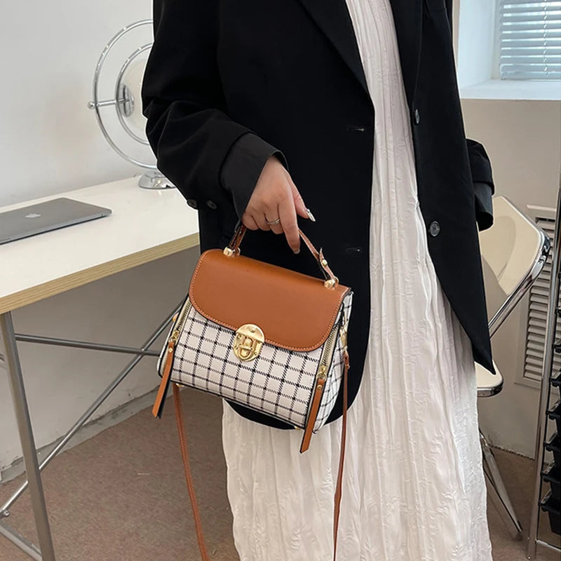 Women Trendy Flap Shoulder Bag PU Leather Crossbody Bag Simple Plaid Designer Messenger Bag Small Purse and Handbags Pouch