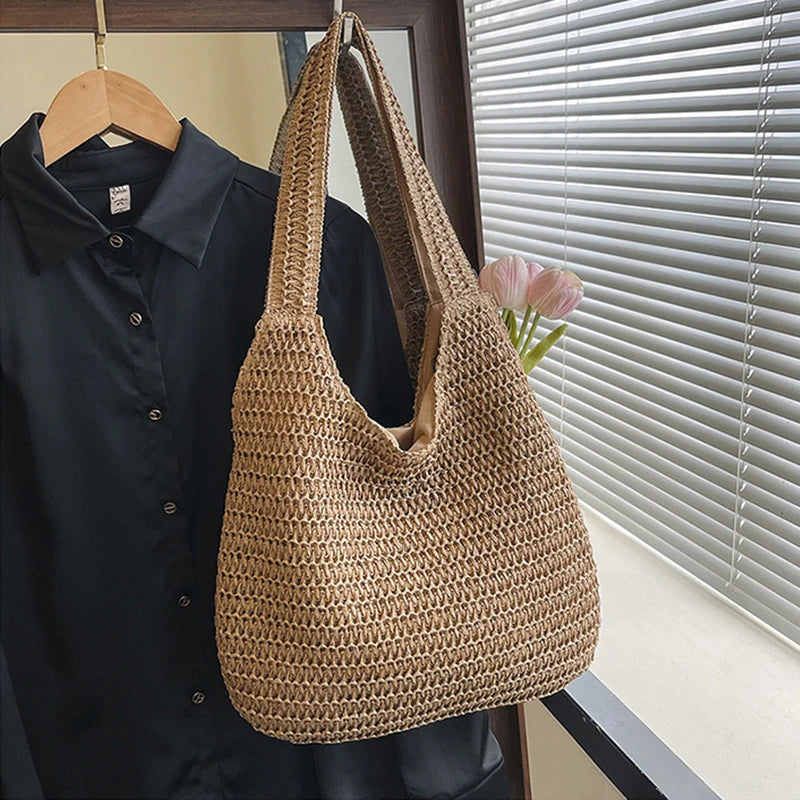 Fashion Straw Women Shoulder Bags Paper Woven Female Handbags Large Capacity Summer Beach Straw Bags Casual Tote Purses