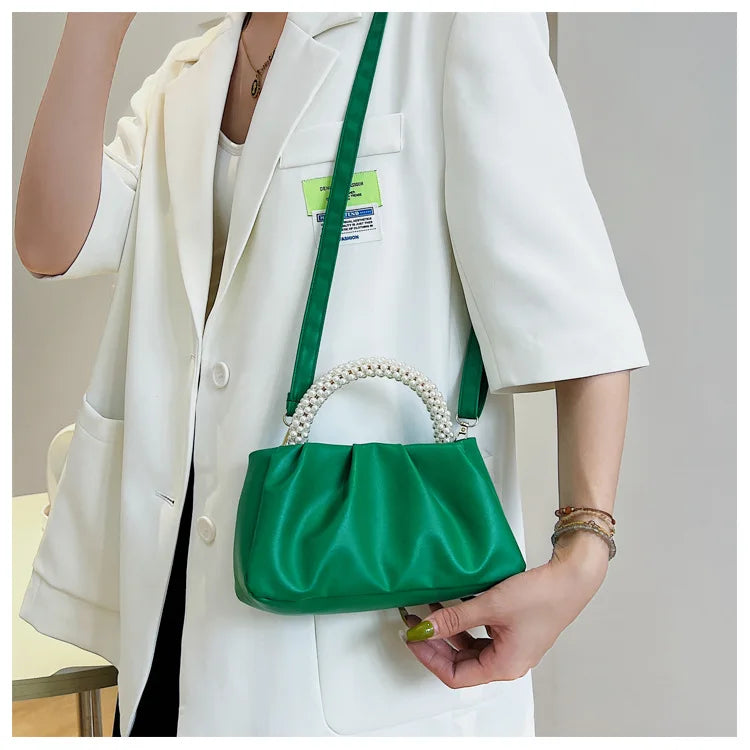 Solid Color Square Pleats Women's Bag Fashionable Cloud Bag, Stylish Soft Surface Handbag, Stylish Single Shoulder Messenger Bag