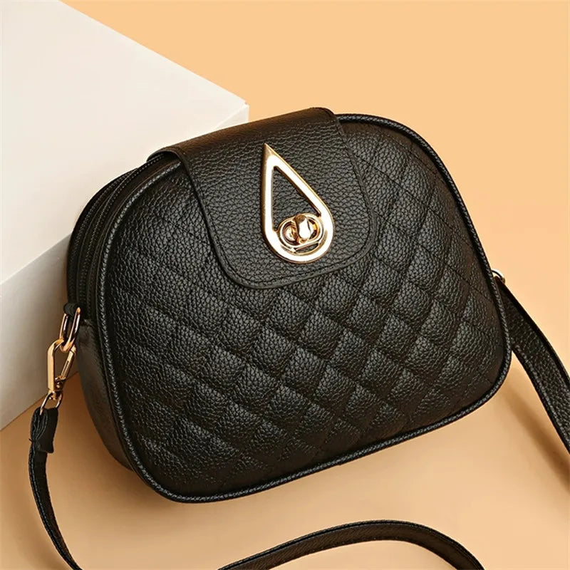 Small Quilted Crossbody Bag, Stylish PU Leather Shoulder Purse with Vintage Round Shape, Trendy Accent - Perfect for Daily Use