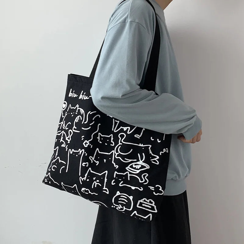 Art Design Cute Animals Printed Handbag Shoulder Bag, Literary Retro Canvas Tote Bags for Women Daily Use Work, Shopping School