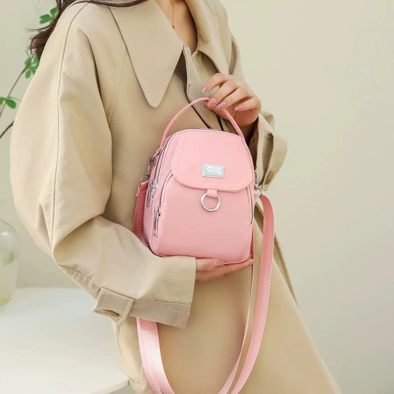 Lightweight Nylon Women's Crossbody Bag, Casual Mini Handbag with Multiple Zip Pouch, Chic Design Shoulder Bag for Everyday Use