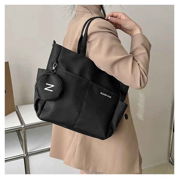 Oxford Design Double Sided Pocket Tote Bag Teen Women Large Capacity Handbag Single Shoulder Crossbody Bag with Round Coin Purse