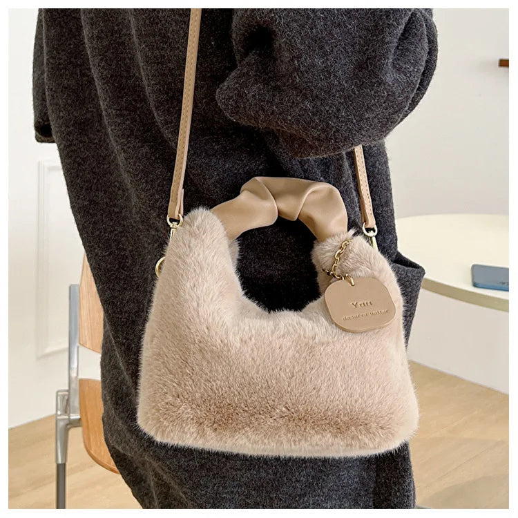 Fashionable Plush Tote Bag, Cute Stylish Women's Handbag Shoulder Crossbody Bag, Suitable for Women Party Banquet Daily Travel