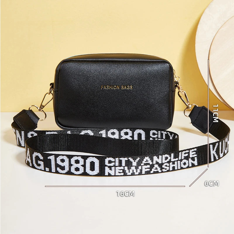 Black&white Shoulder Bag Durable Butterly Nylon Crossbody Bag Wide Belt Crossbody Bag Casual Small Sqaure Bag For Women