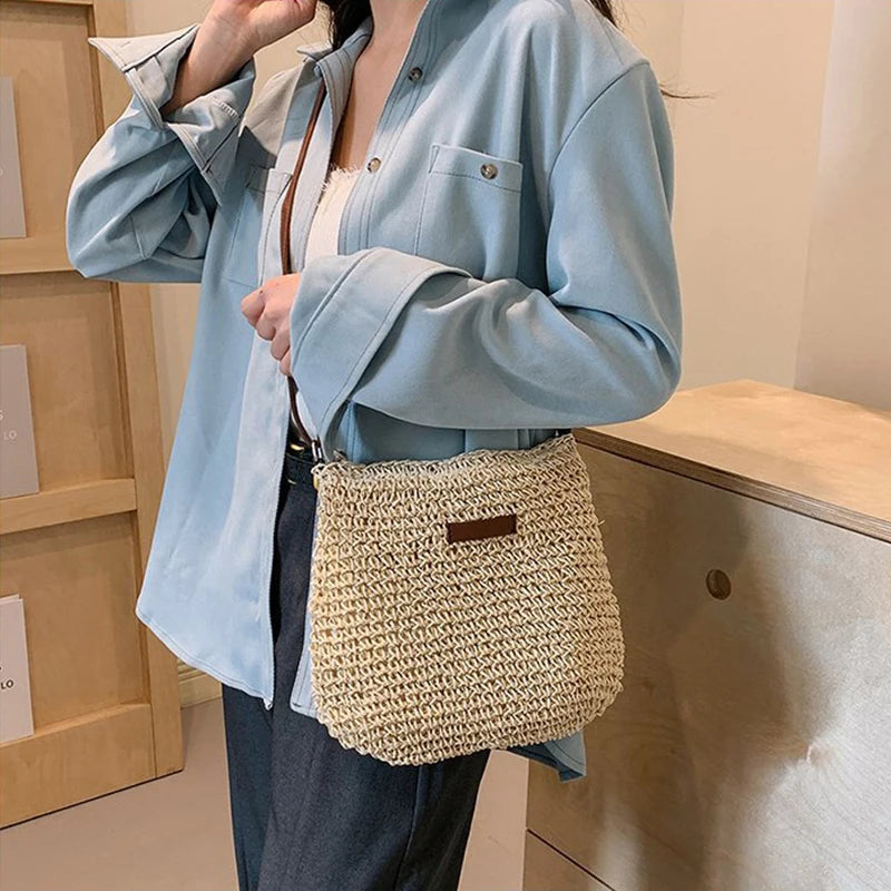 Ladies Fashion Summer Straw Crossbody Bag Women Beach Holiday Shopping Woven Shoulder Handbag Messenger Purses For Women Bags