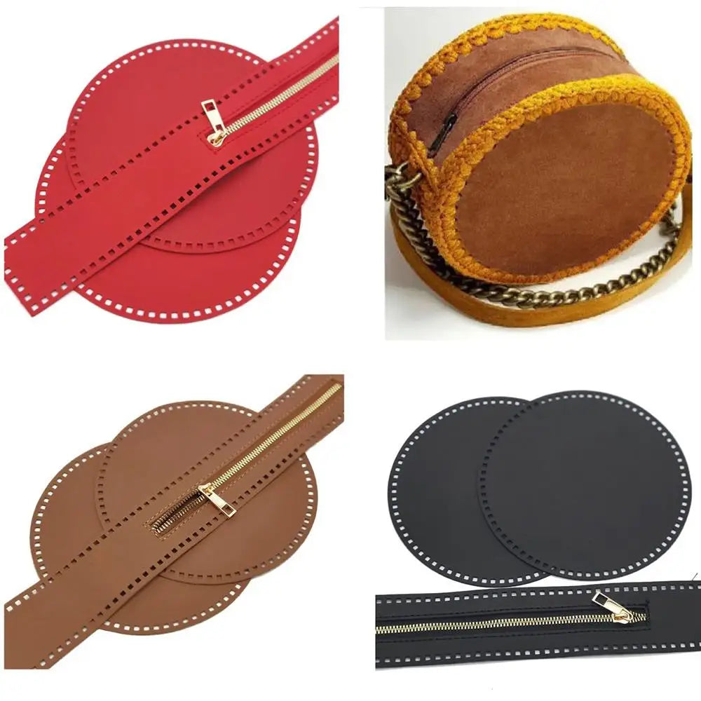 3Pcs/Set 17cm Round Base For Crochet Bags Solid Bottom For Knitted Bag DIY PU Leather Bottom For Bag Handmade Bottom With Holes