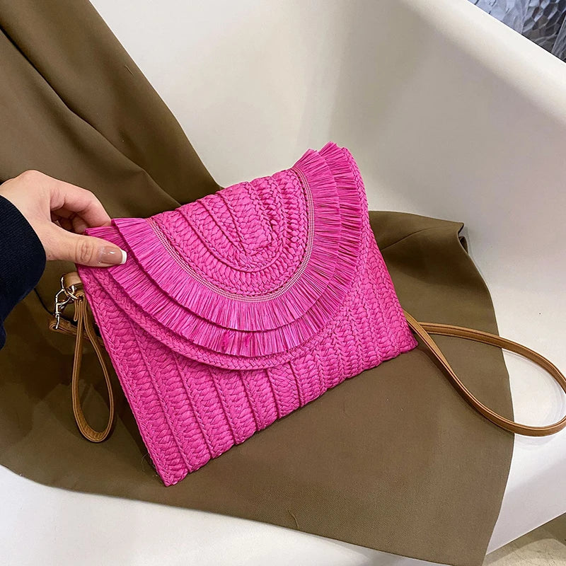 Raffia Straw Weaven Bags Fashion Ladies Wrist Clutches Summer Women Shoulder Crossbody Bags Handmade Handbags Purse Beach Bag