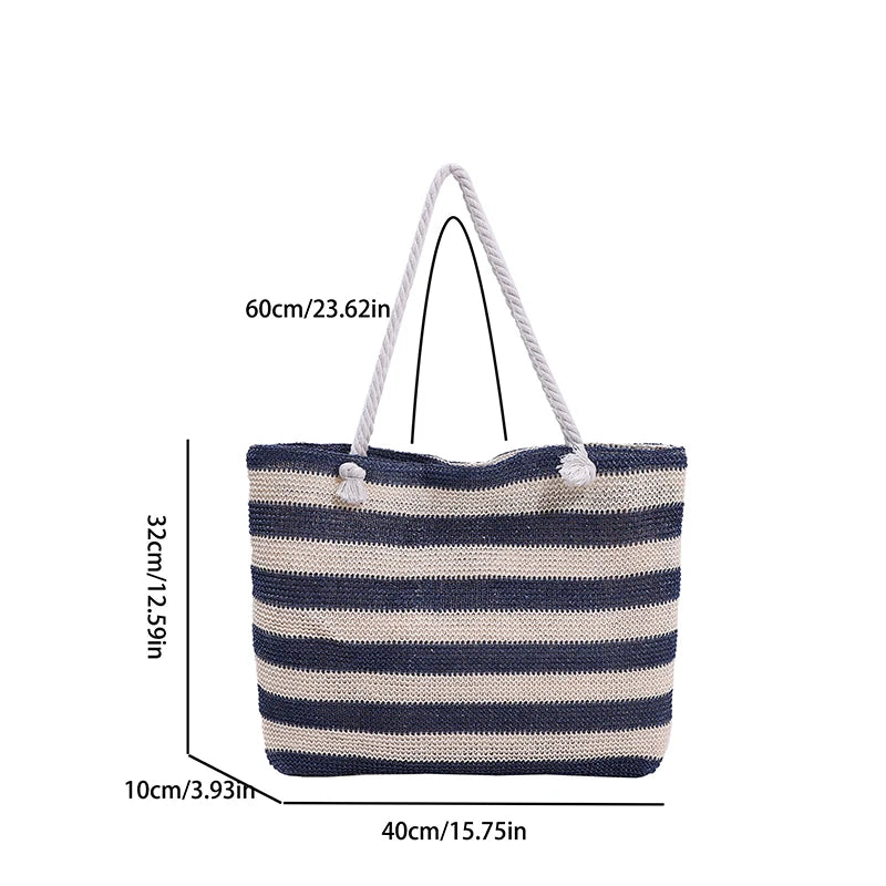 Women Straw Shoulder Bag Color Contrast Beach Handbag Large Capacity Simple Shoulder Bag Ladies Summer Daily Bag