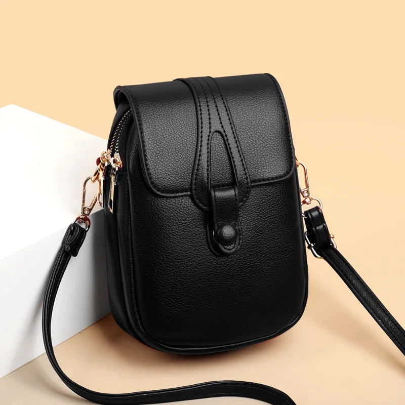 Mini Multifunctional Leather Shoulder Bag for Cellphone/Sport Cross Bags with Headphone Jack, Multi Layer Women's Bag with Cover