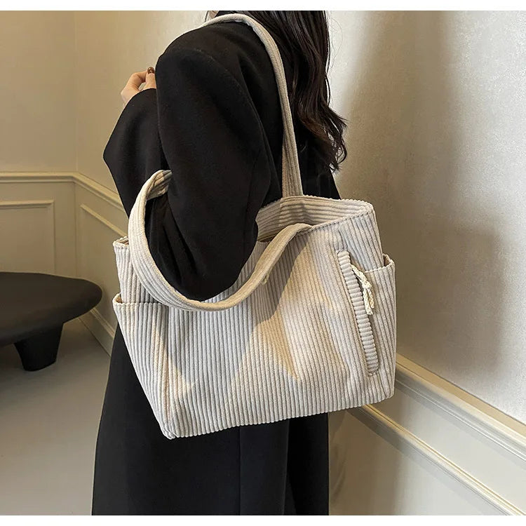 Autumn Winter Corduroy Tote Bag Korean Version Simple Handbag Women Large Capacity Versatile Casual Student Shoulder Bag Ita Bag