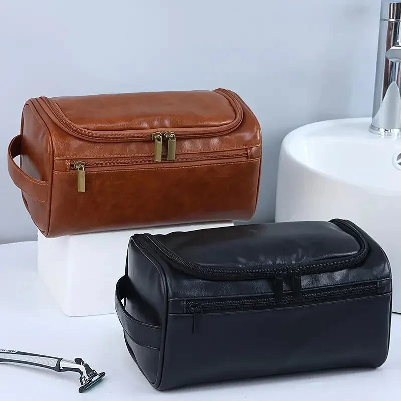 Leather Toiletry Bag for Men Women Dopp Kit Mens Hanging Toiletry Bag Travel Toiletry Bag for Traveling Large Cosmetic Bag for T