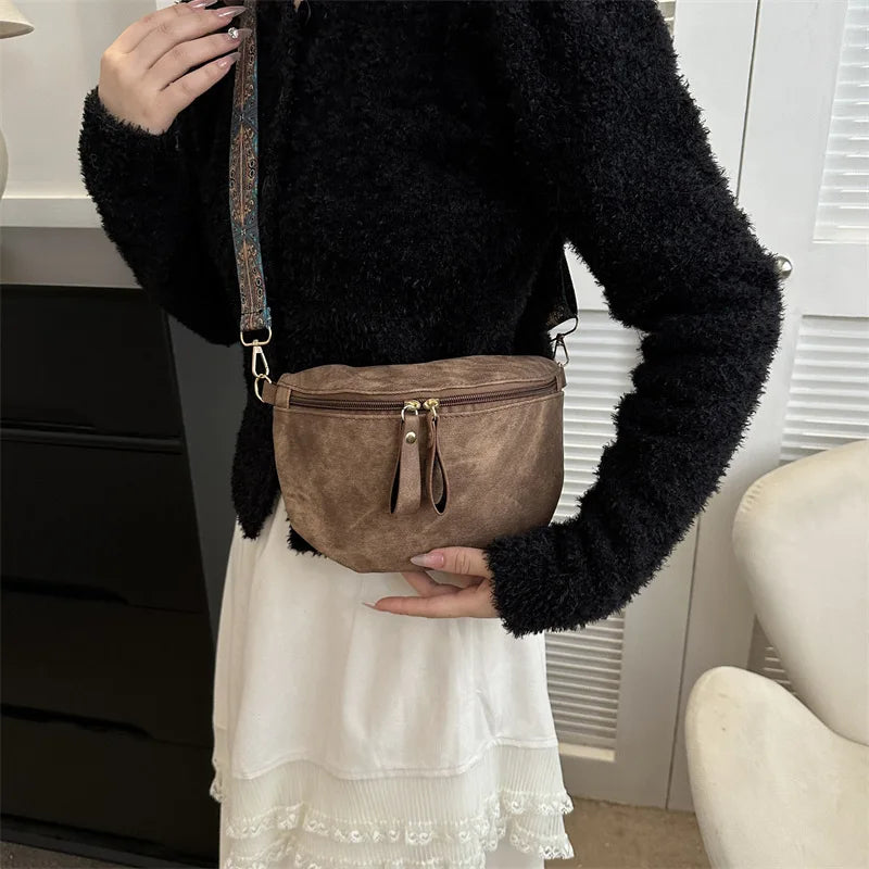 Stylish Hobo Solid Color Satchel Luxury Designer Chest Bag Women's PU Leather Waist Bags Wide Strap Fashion Fanny Shoulder Pack