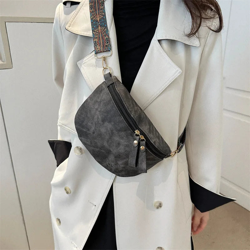 Stylish Hobo Solid Color Satchel Luxury Designer Chest Bag Women's PU Leather Waist Bags Wide Strap Fashion Fanny Shoulder Pack
