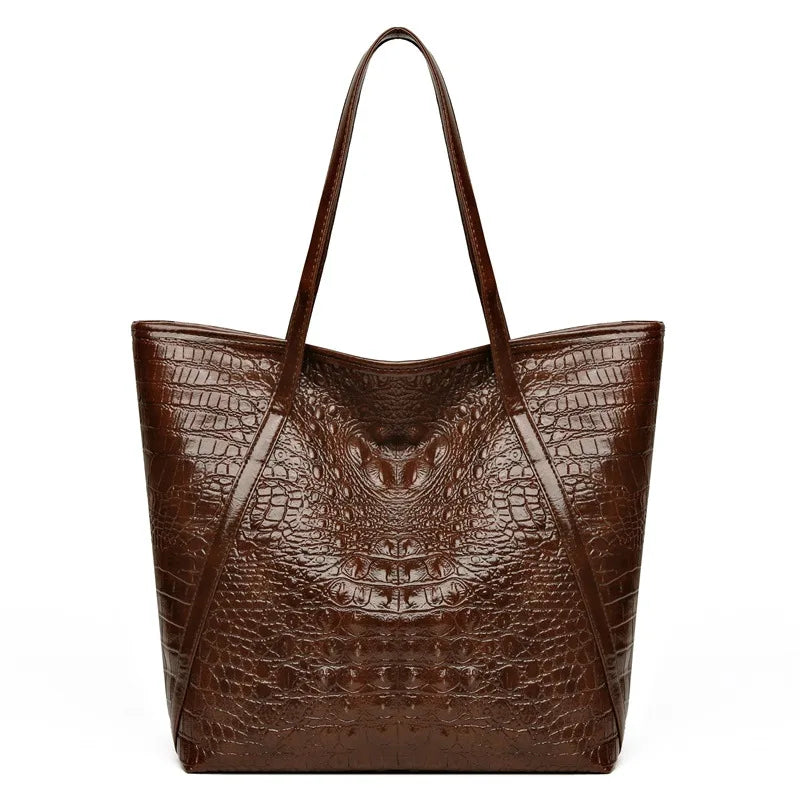 Simple Versatile Crocodile Print Tote Bag Large Capacity Fashion Handbag Vintage Design Shoulder Women's Bag