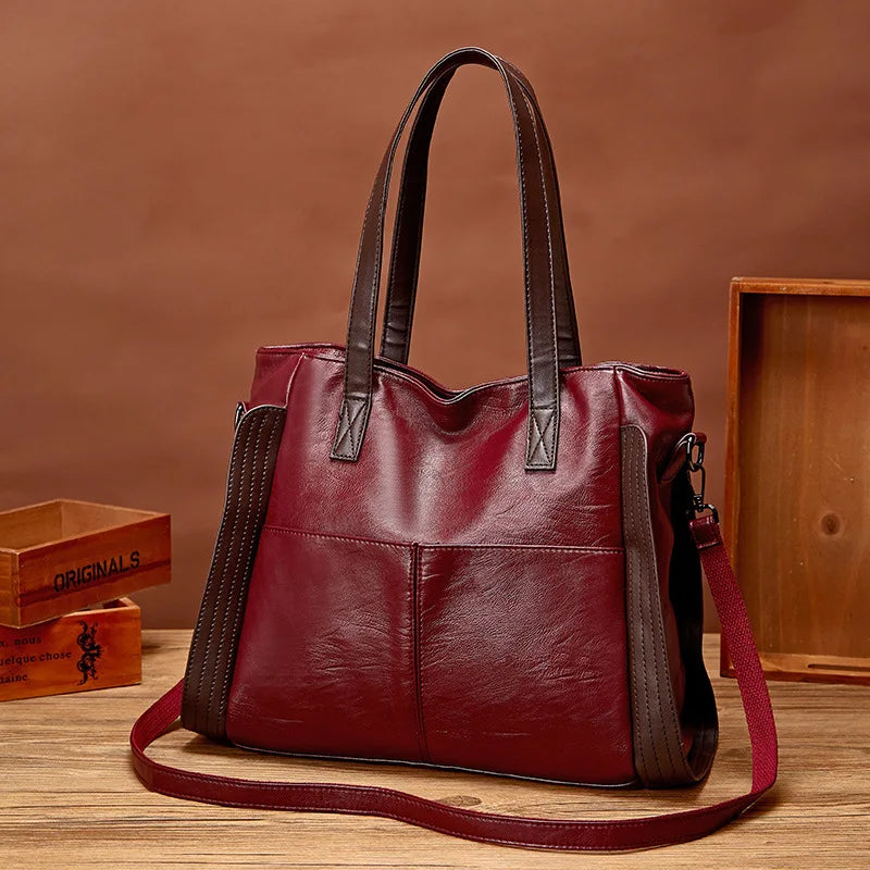 Soft Leather Women's Totes Bags High Capacity Shouldr Bag Luxury Middle-aged Lady Top-handle Bag Casual Armpit Bag Travel Pack