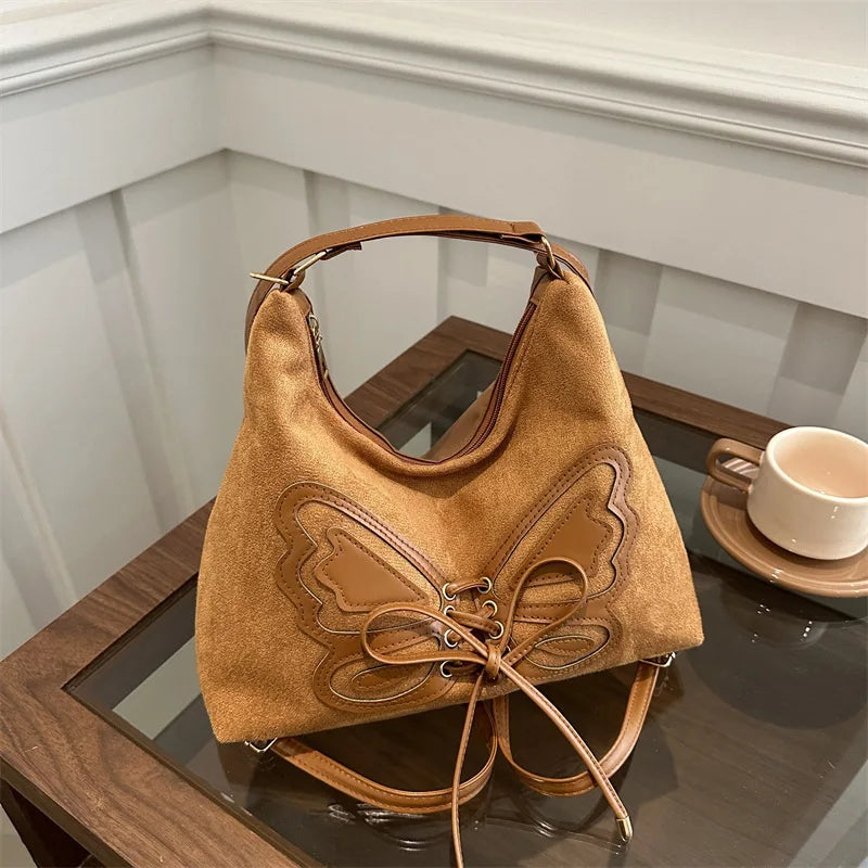 Large Capacity Bow Tie Backpack, New Retro Single Handbag Shoulder Messenger Bag, High Grade Matte Leather Tote Cross Body Bags
