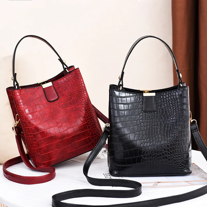 Crocodile Pattern Bucket Shoulder Bag For Women Fashion Brands Female Handbag Large Capacity Lady Crossbody Bag Handbag Purse
